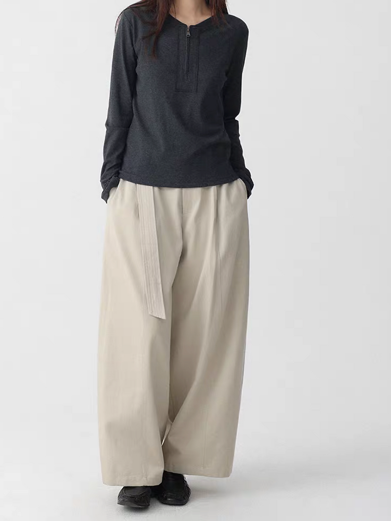 Barrel leg belted contour cotton rayon back elasticated pants 3