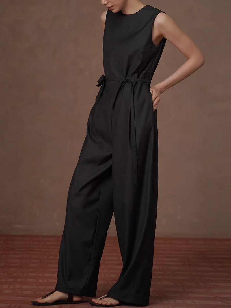 Belted charcoal cotton poly rayon sleeveless romper 8