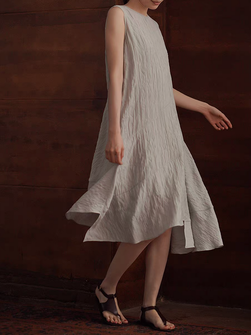 Asymmetric grey embossed poly rayon sleeveless dress 3