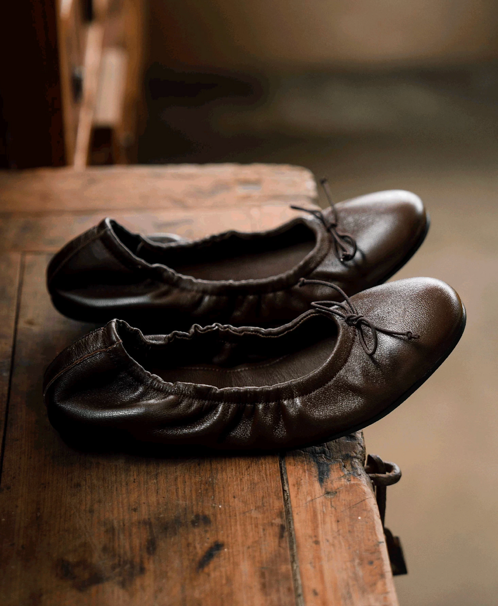Thumbnail: Made in Italy ultra soft ribbon italian sheep skin ballerina flats