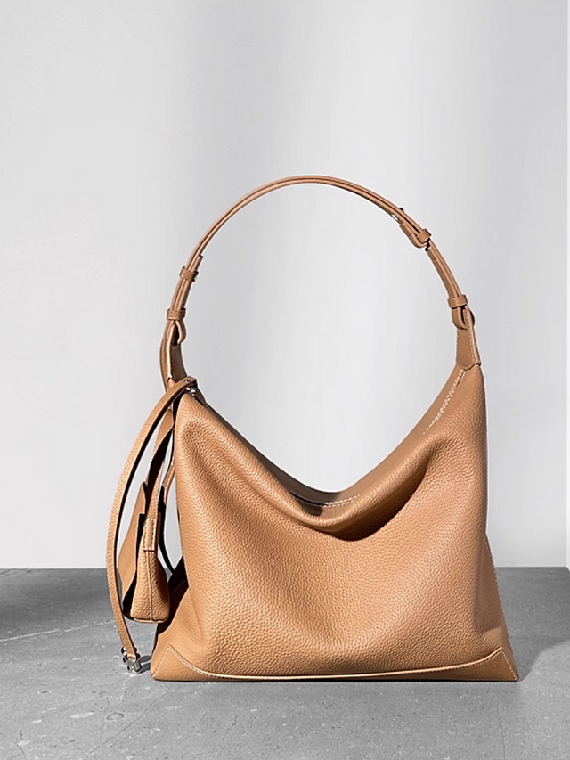 Toga embossed calf leather drape shoulder + crossbody bag with  little bag charm 5