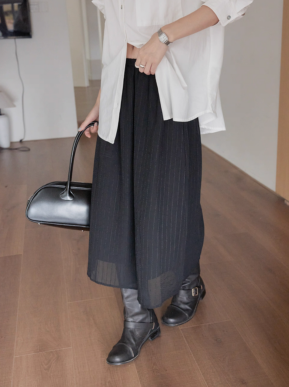 Thumbnail: Elasticated tencel cotton poly lined A line skirt