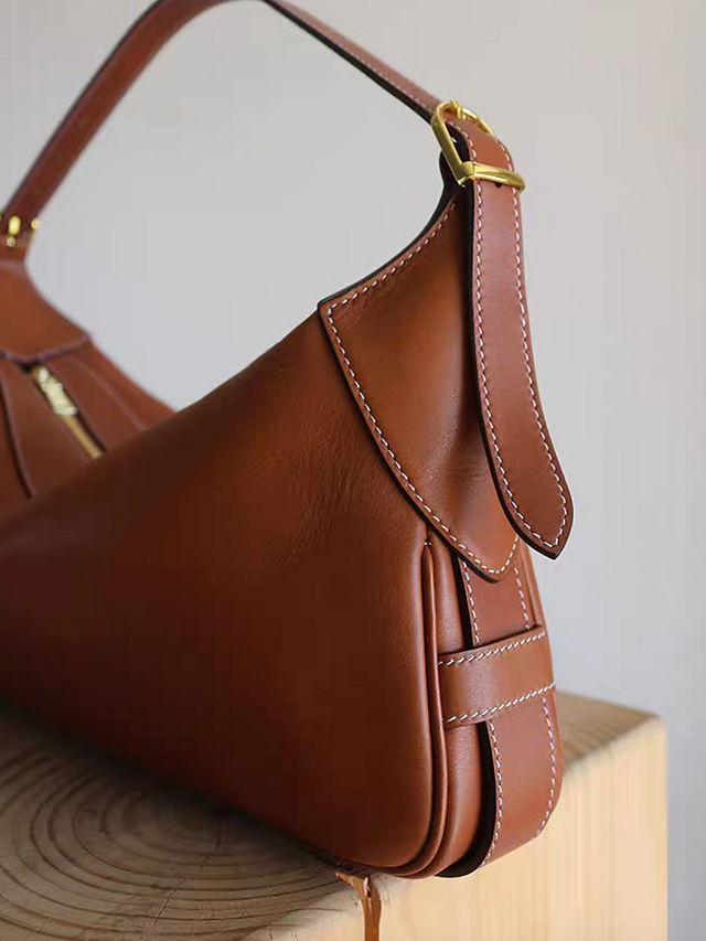 Golden harware white stitched caramel calf leather hobo shoulder + crossbody bag 2