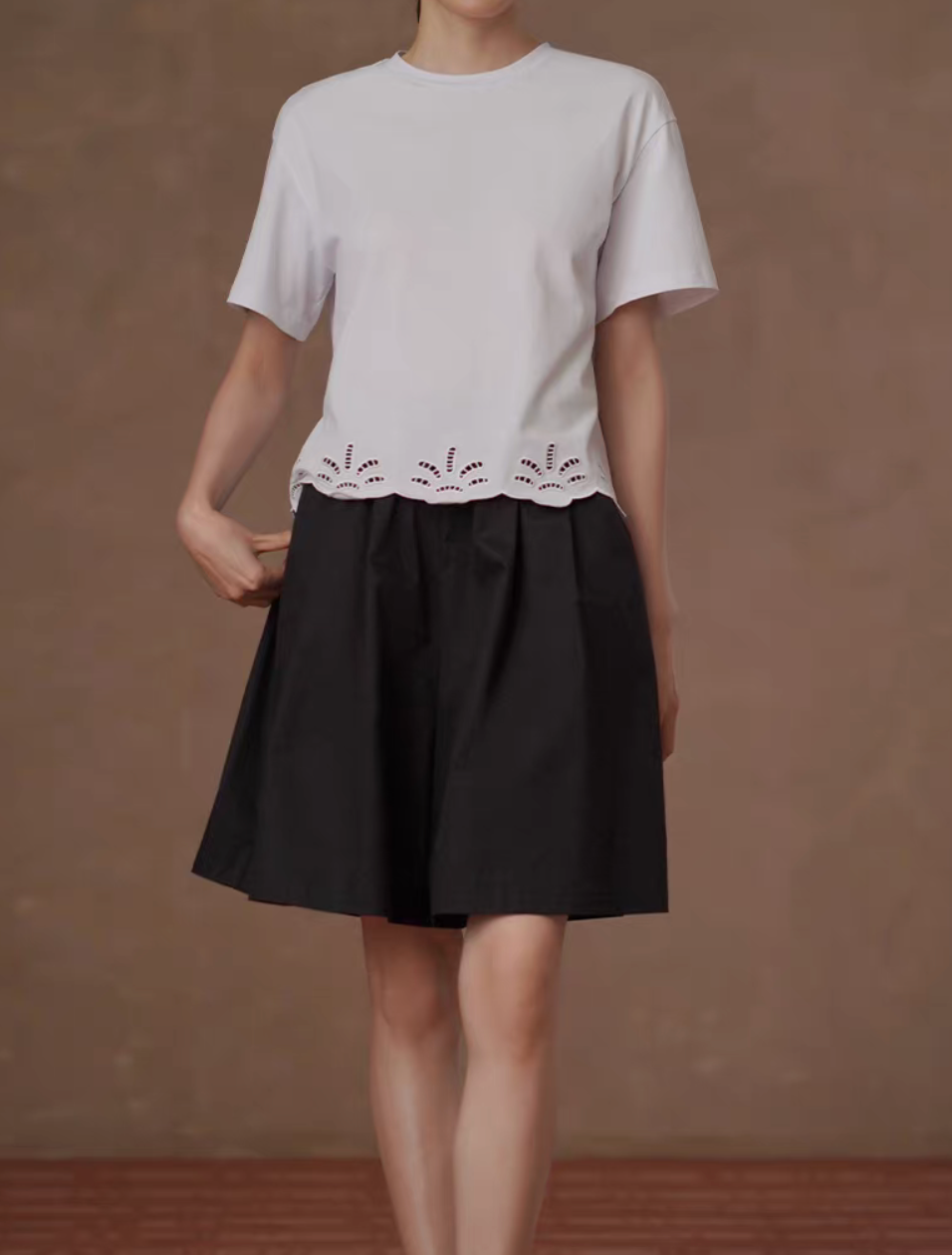 Thumbnail: High waisted black cotton shorts + side knot removable ruffle layer