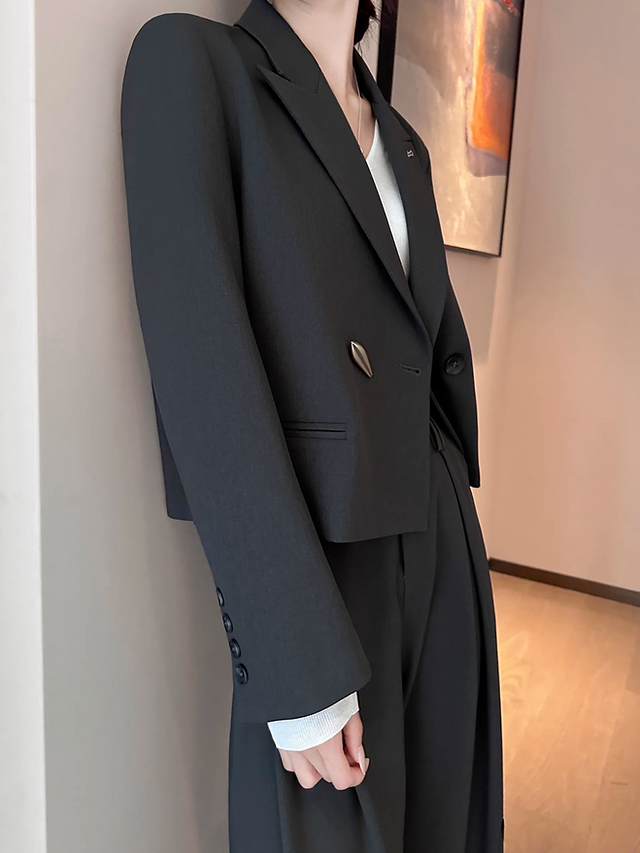 Charcoal cotton rayon cropped metal pin buttoned blazer 7