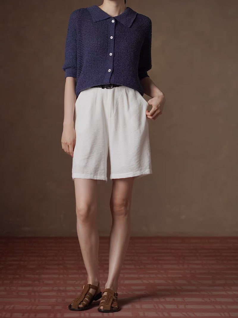 Navy poly knitted polo buttoned top 3