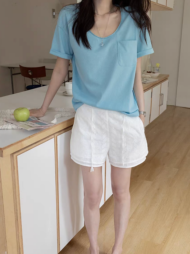 Layered elasticated drawstring embroidered floral pure cotton shorts 10