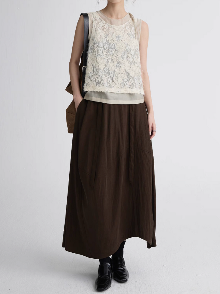 Beige layered poly lyocell embroidered floral vest 4
