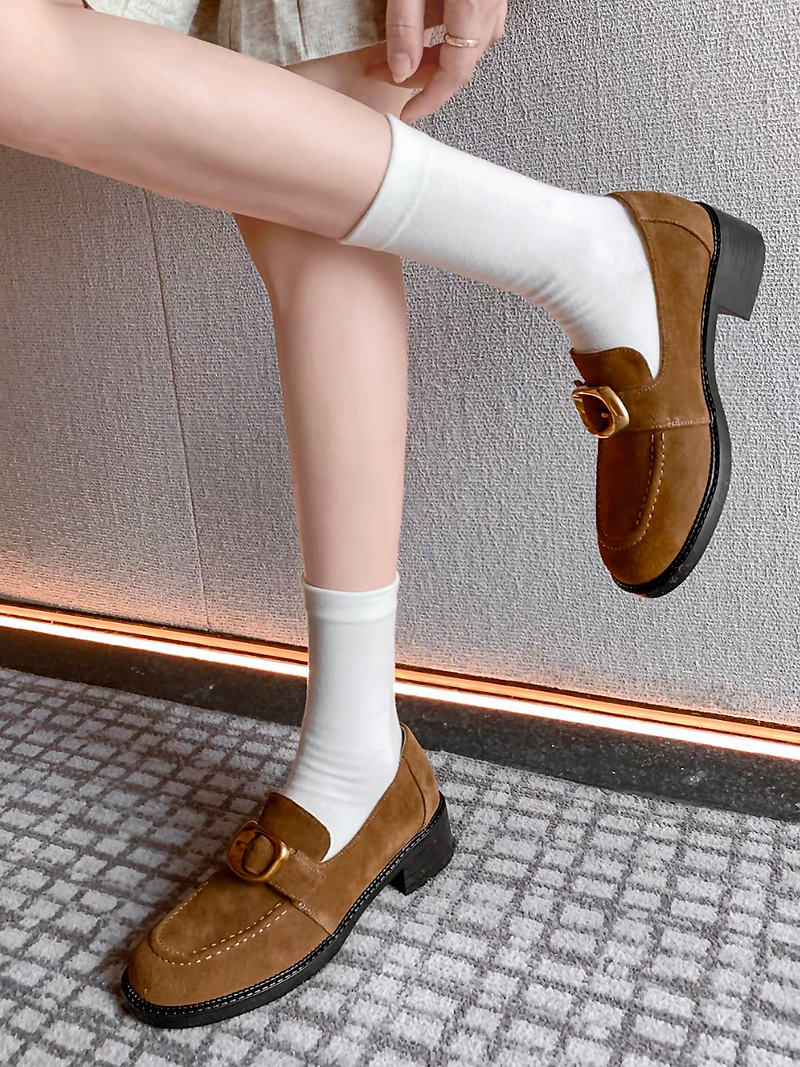 Bronze buckle brushed off calf leather contour loafers 3