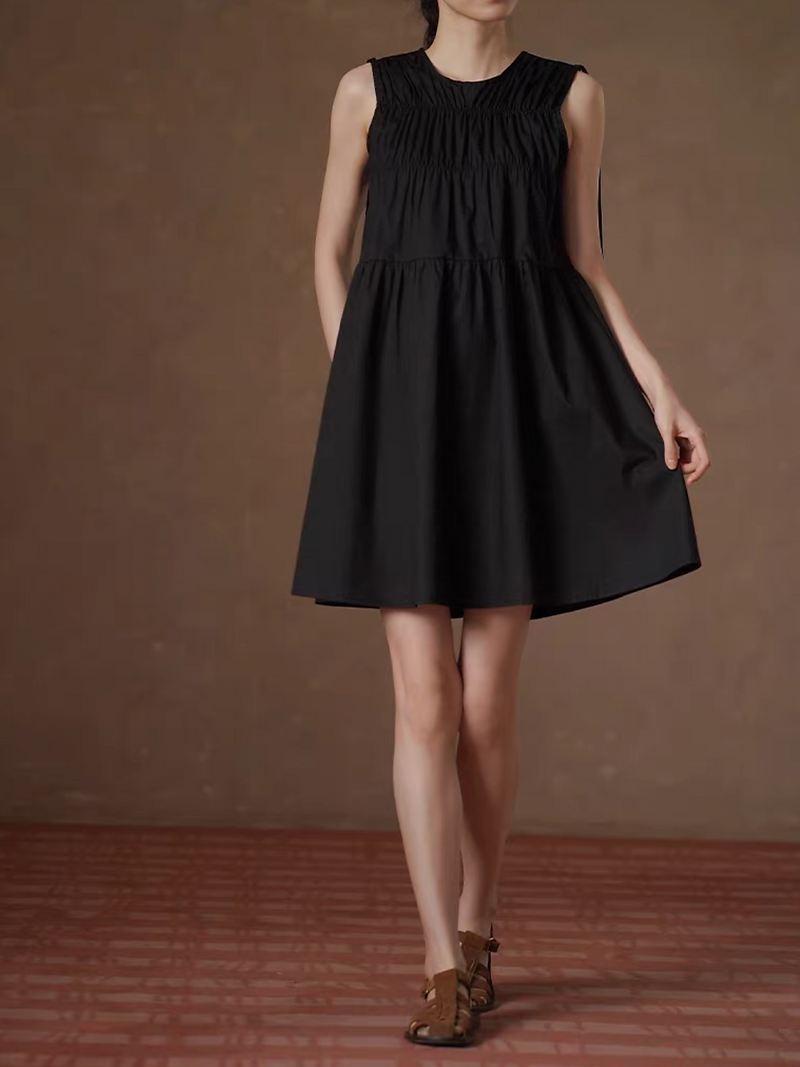 Pure cotton ruffled drawstring sleeveless dress 7