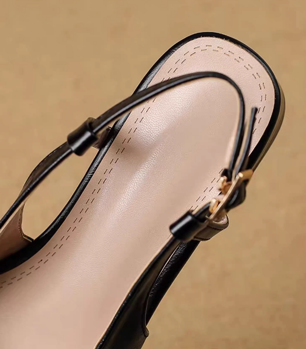 Thumbnail: Calf leather weaves sling back low heel sandals