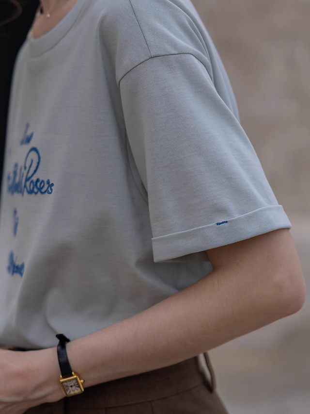 Embroidered quote drape shoulder cotton tee 5