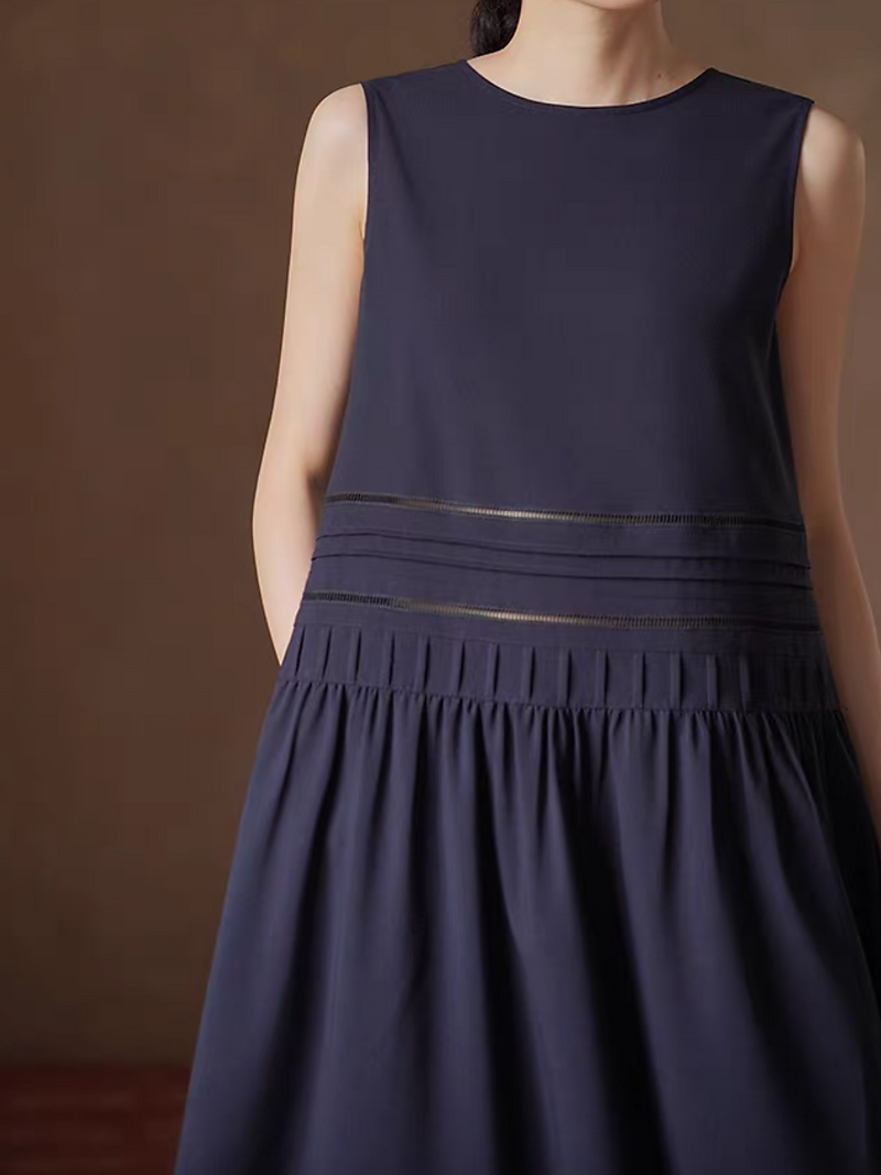 Navy lyocell rayon sheer stripes sleeveless maxi dress 2