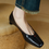 Thumbnail: Calf leather red stitched low heel shoes