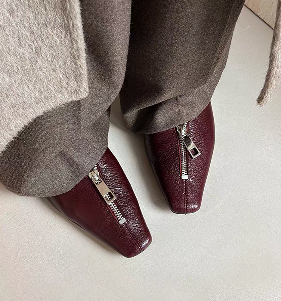 Thumbnail: Lambskin zipper pointy low heel stilettos