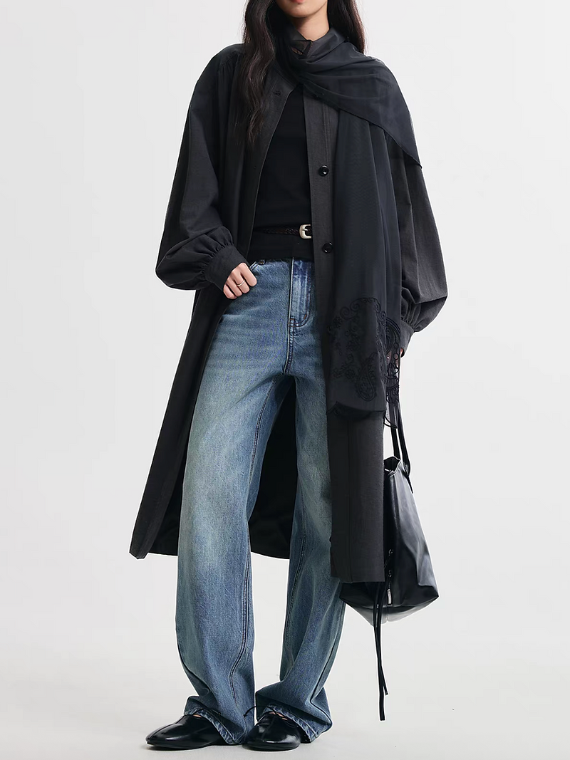 Acid washed tapered retro blue denim pants 4
