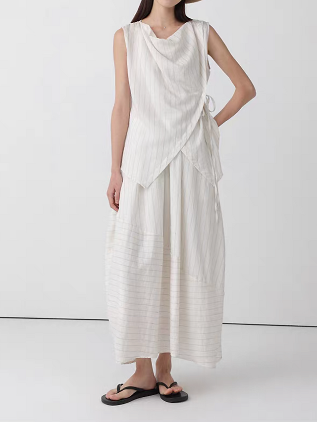 Cotton linen tencel overlapping V neck side knot vest 3