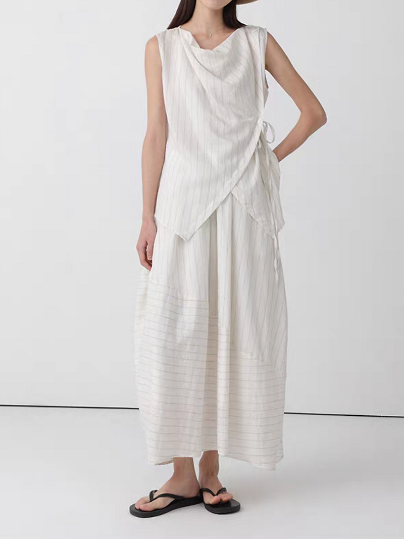 Cotton linen tencel overlapping V neck side knot vest 3