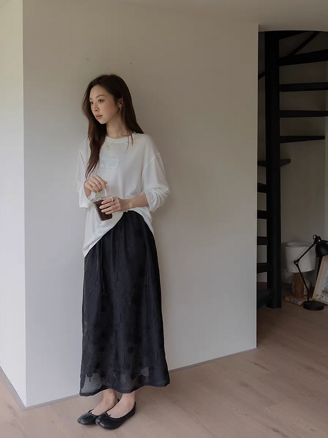 Tencel poly elasticated embossed layered skirt 4