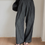 Thumbnail: Belted cotton linen embossed straight pants with elastic band high waist
