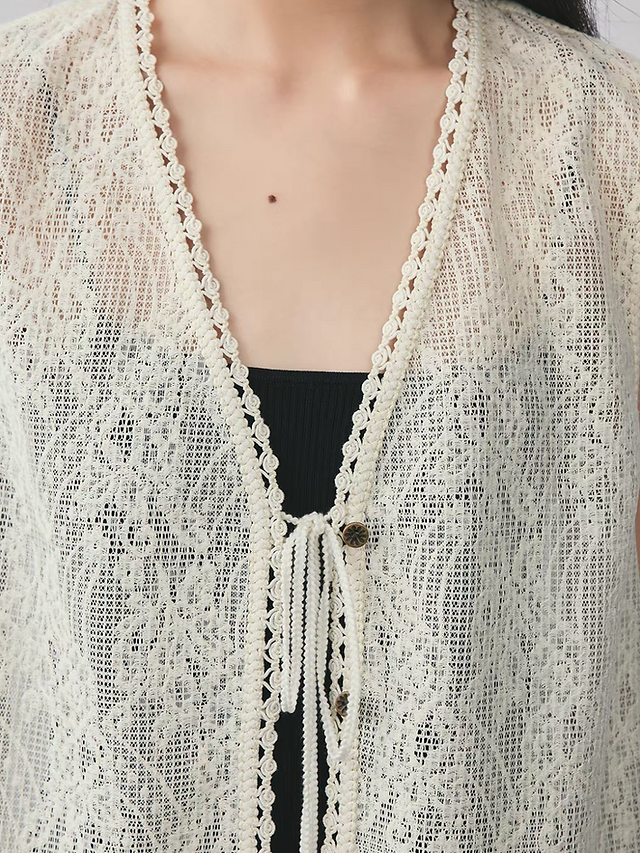 Lace tassels ivory crochet vest 11