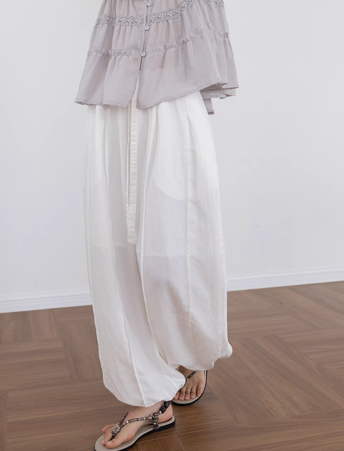 Nylon cotton drawstring contour relaxed fit pants