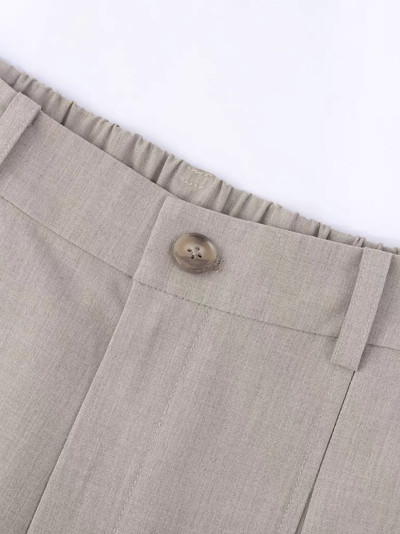 Beige cotton poly wool rayon high waisted pleated back elasticated pants 7