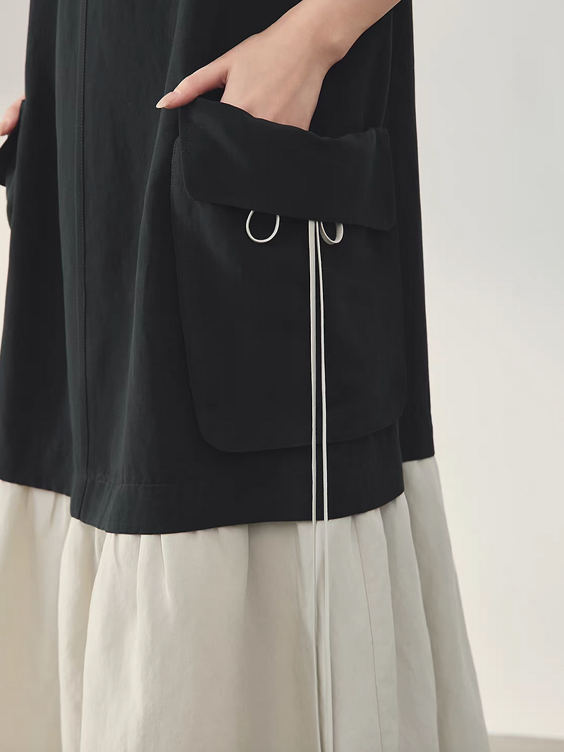 Docking cotton bi-color clasped buttoned cargo maxi sleeveless dress 6