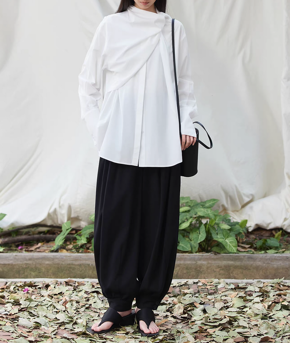 Thumbnail: Collaratte cotton rayon white buttoned multi way blouse