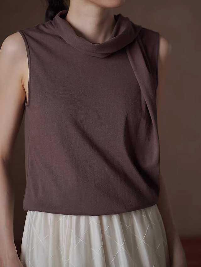 Mocha cotton modal collarate drape vest 6