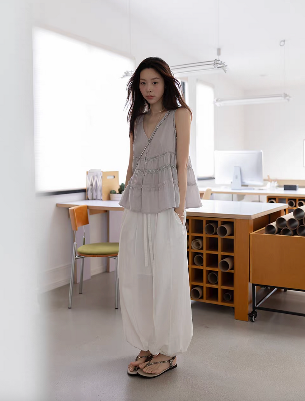Thumbnail: Nylon cotton drawstring contour relaxed fit pants