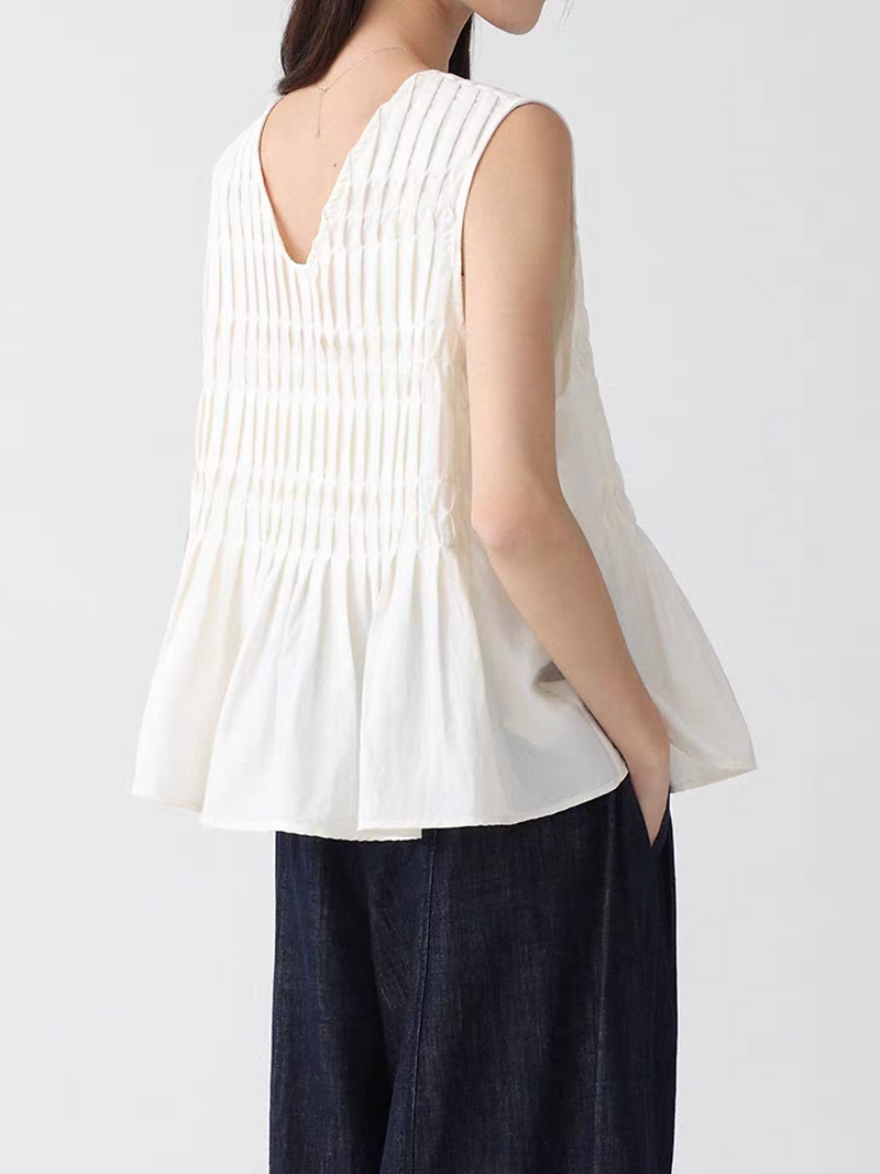 Pleated cotton poly rayon flare peplum vest 1