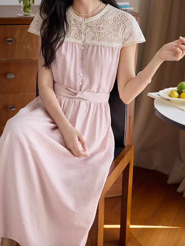 Lace docking cotton poly pink midi dress 2
