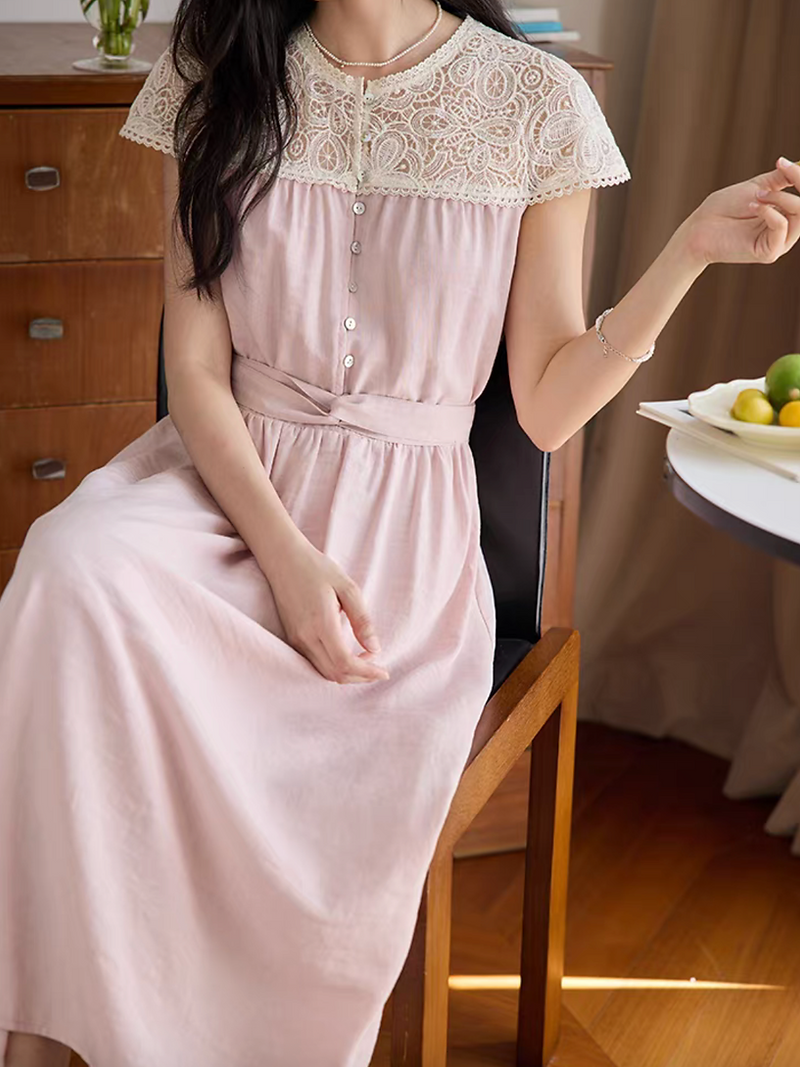 Lace docking cotton poly pink midi dress 2