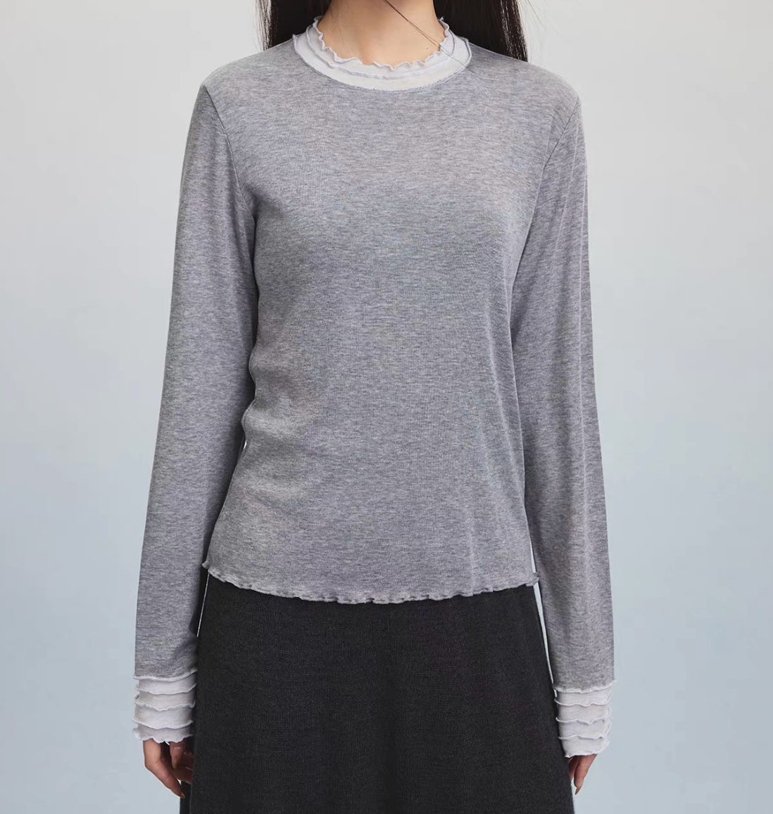 Ruffles layers tencel modal wool stretchy longsleeved tee