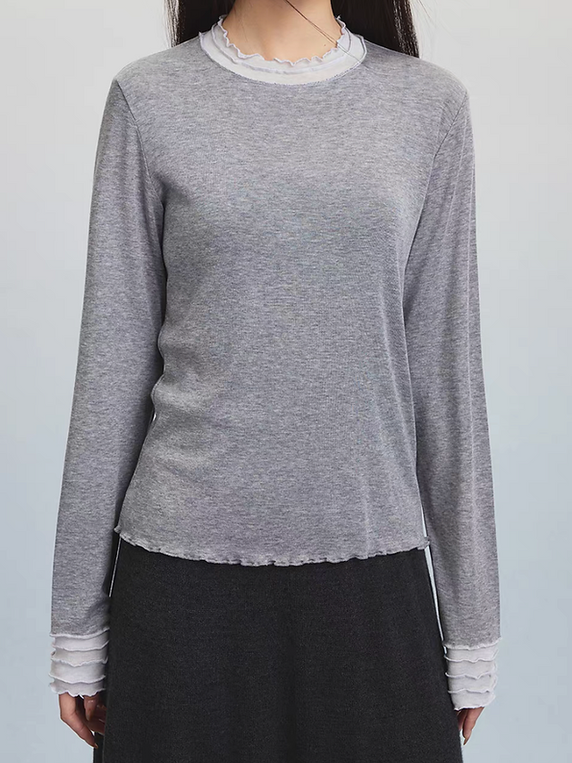 Ruffles layers tencel modal wool stretchy longsleeved tee 4