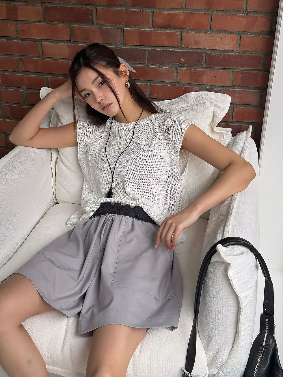 Thumbnail: Flutter sleeves nylon knitted top 