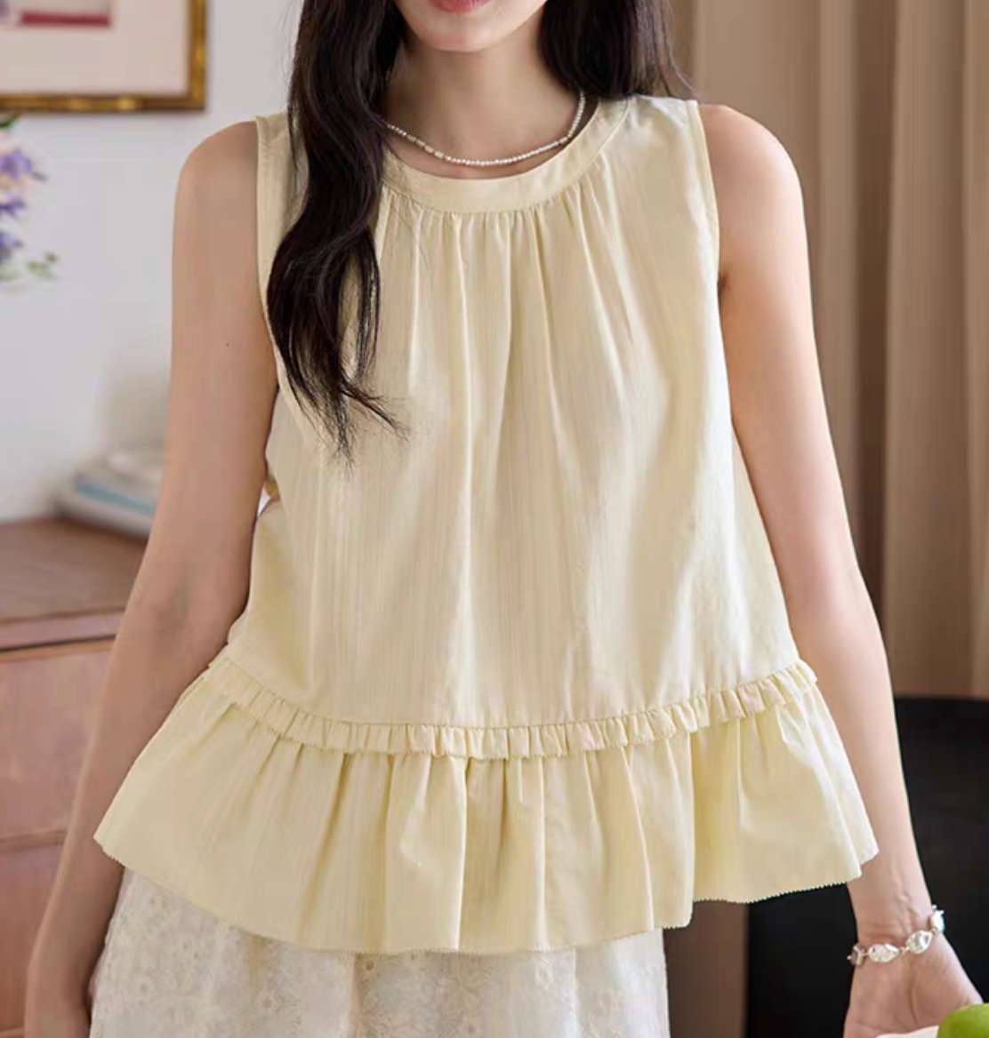 Pastel yellow back knot peplum poly rayon vest