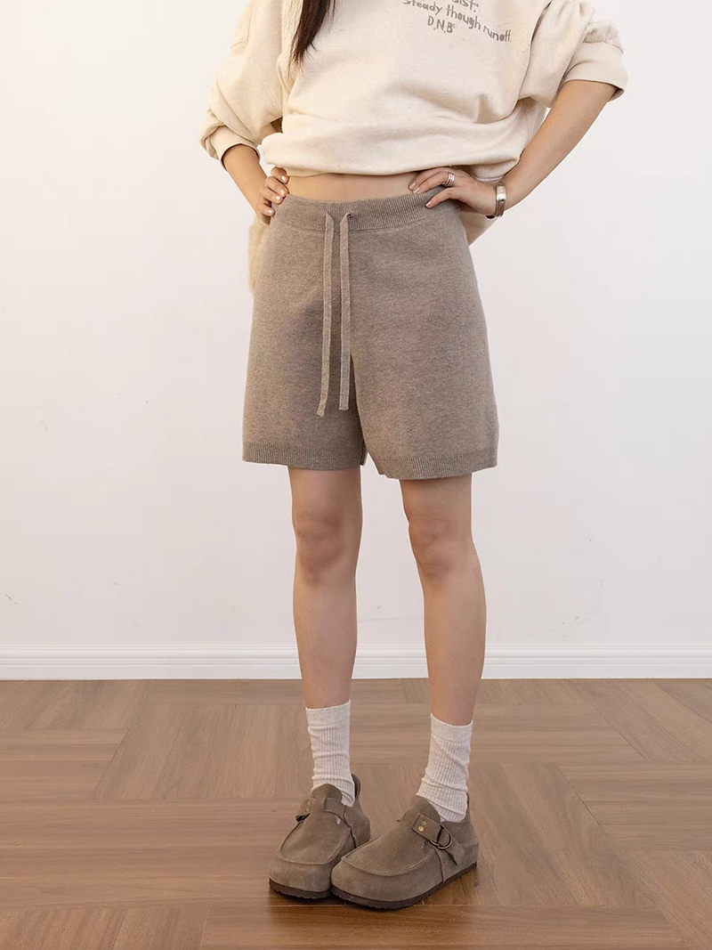 Wool rayon poly drawstring knitted elasticated shorts 2