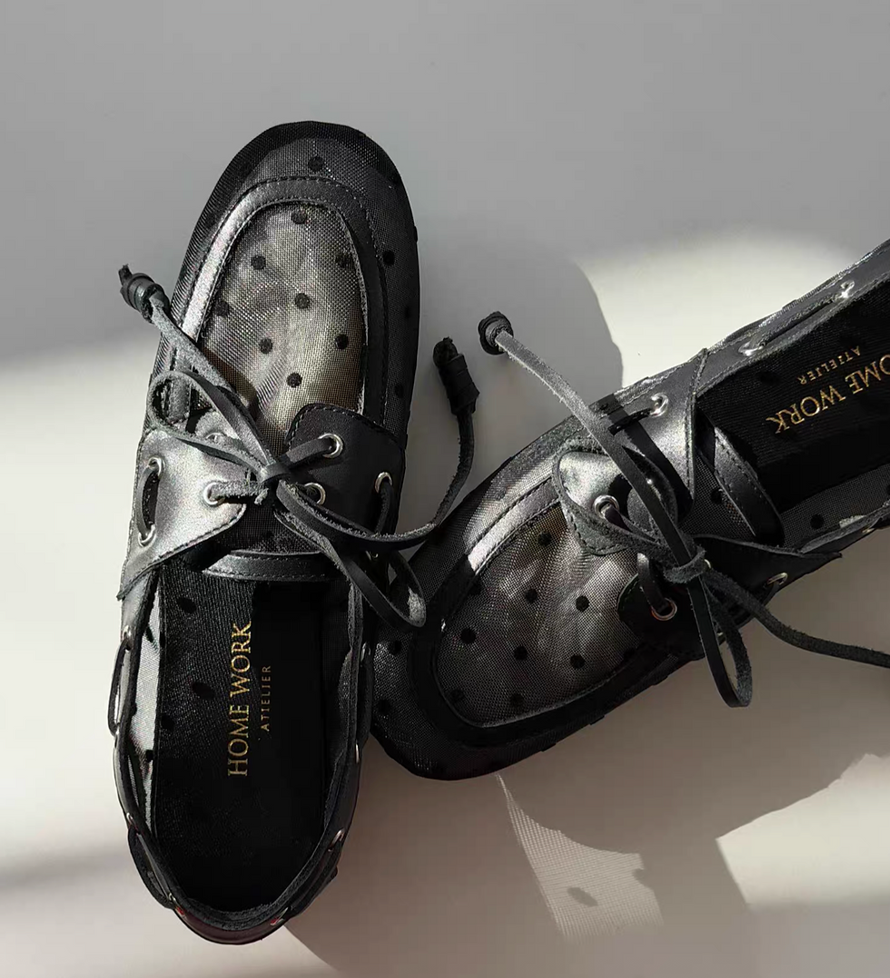 Thumbnail: Made in Paris Italian calf skin docking sheer dottie lacing shoes