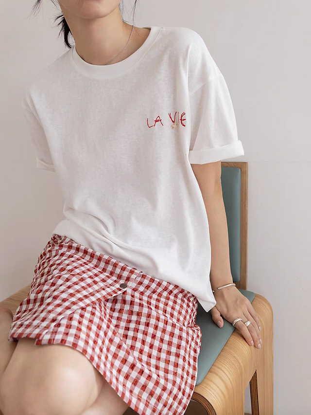 Checker poly cotton high waisted layered pleated skirt 4