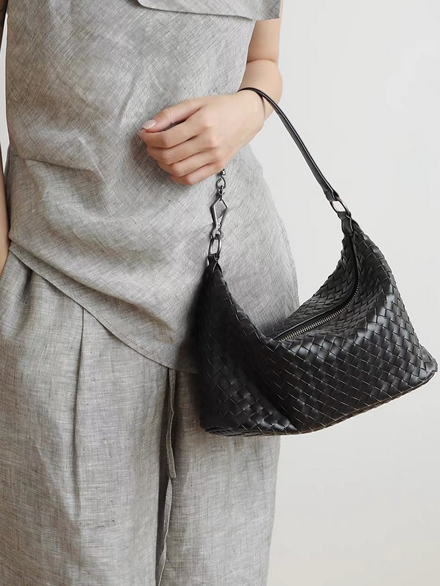 Weaved calf leather two way shoulder + crossbody bag 12