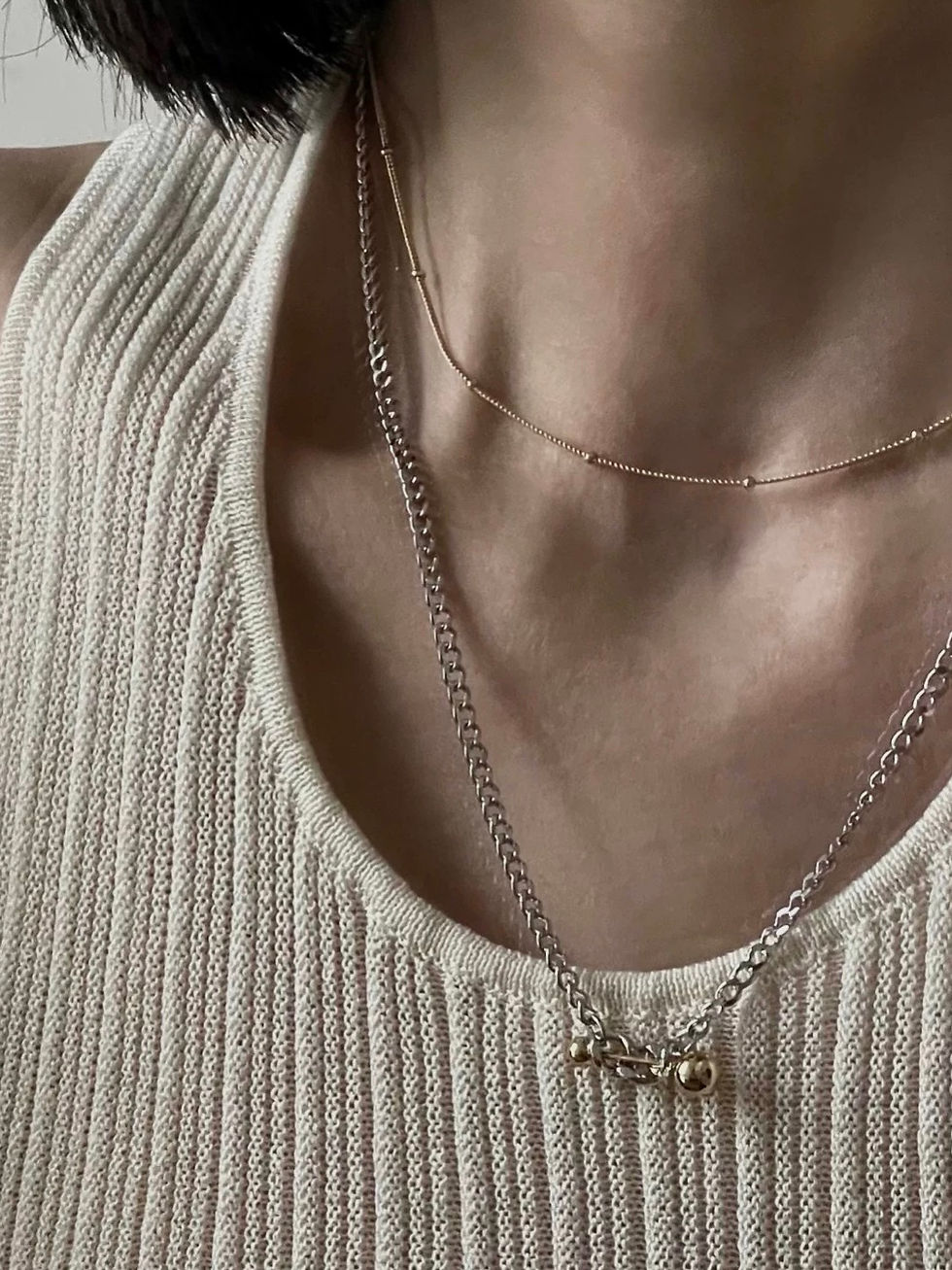 Thumbnail: 925 Silver bi color pin necklace 
