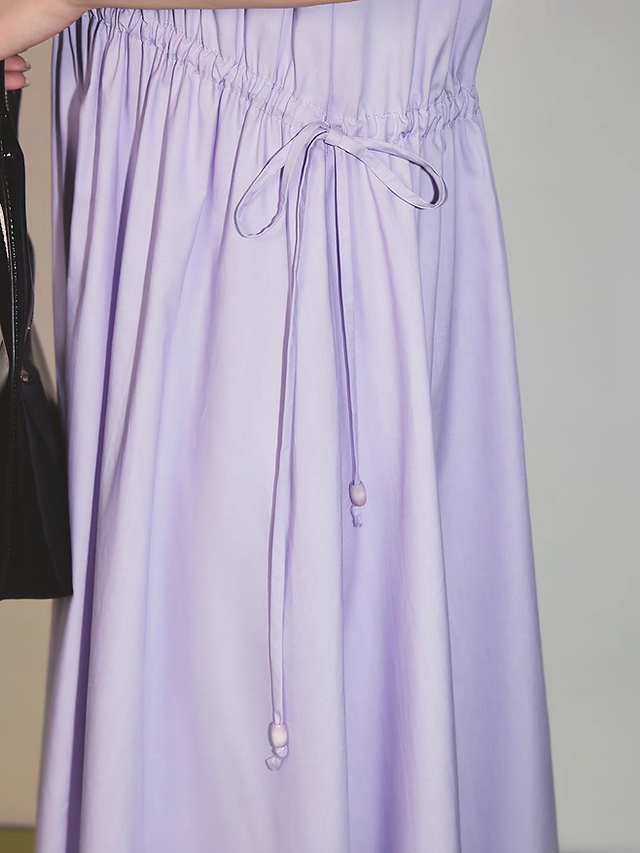 Lyocell cotton ruffles collar drawstring maxi sleeveless dress 4