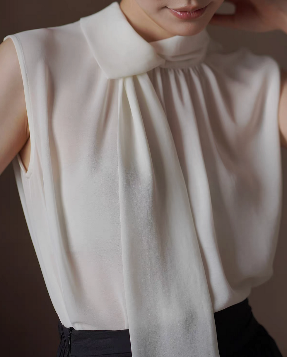 Thumbnail: Ivory sheer poly rayon collarate vest