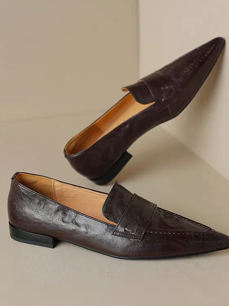 Side stitched calf leather pointy contour shoes 11
