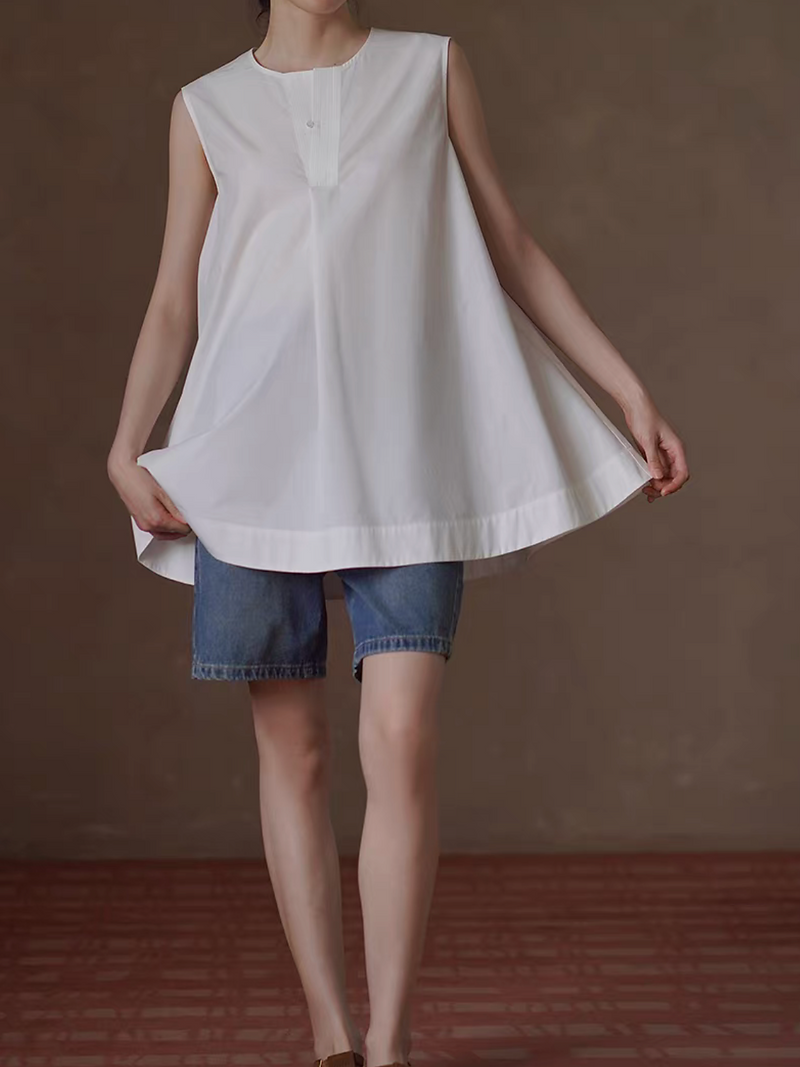 Peplum cotton poly non crease material mid length white vest 5
