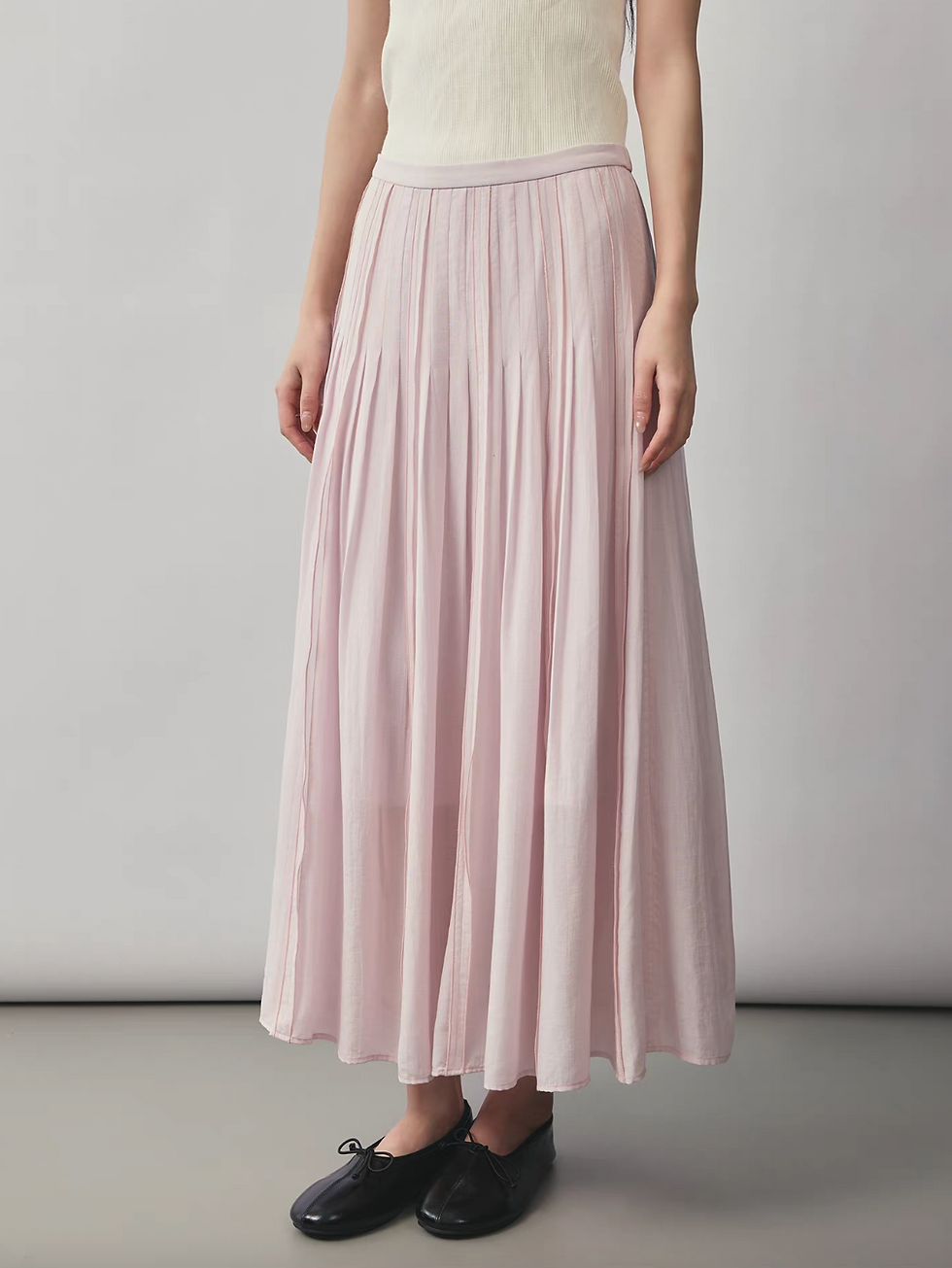 Thumbnail: Pastel pink pleated high waisted elasticated skirt