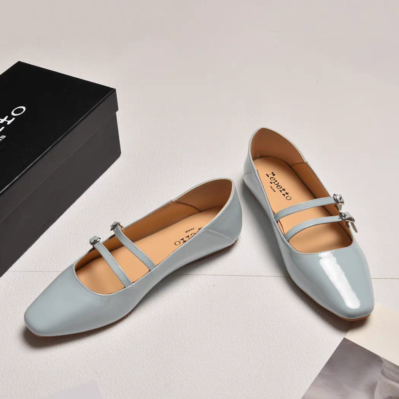 Repetto Paris made in France oil waxed sheep skin double straps Mary Janes