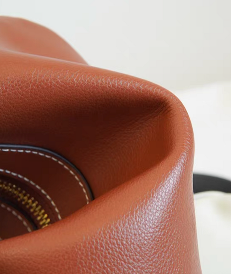 Thumbnail: Golden harware white stitched caramel calf leather hobo shoulder + crossbody bag
